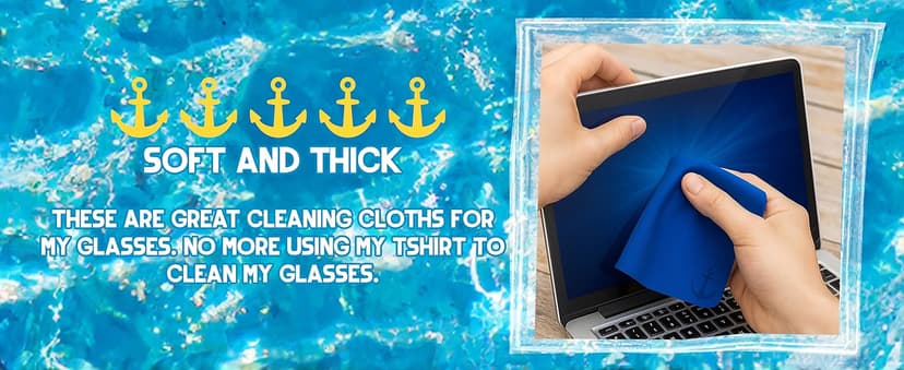 Anchor Glasses Cleaning Cloth - Ultra Soft Premium Microfiber Lens Cloths for Eyeglasses, Camera, Cell Phone, Screens - Anti-Streak, No Scratch Eye Glasses Cleaner Wipes - 3 Pack (2 Black, 1 Blue)