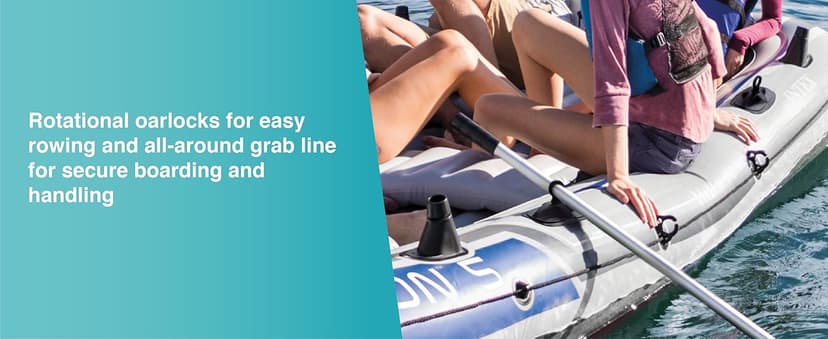 Intex Excursion 5 Person Inflatable Outdoor Fishing Raft Boat Set with 2 Aluminum Oars and Air Pump with a Intex Composite Motor Mount Kit