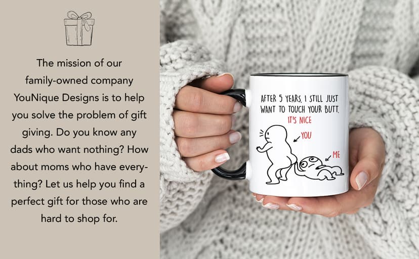 YouNique Designs 5 Year Anniversary Mug, 11 Ounces, Funny 5th Wedding Jubileee Coffee Cup for Her and Him, Fifth Year, 5th Wedding