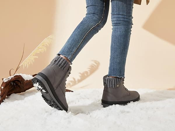 BABUDOG Womens Waterproof Ankle Boots for Outdoor (Non Slip Outsole),Fashion Combat Boots with Side Zipper,Warm Fur Lined Winter Snow Boots