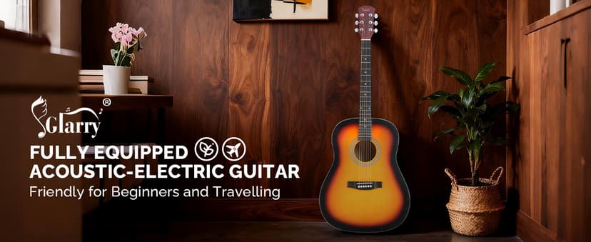 GLARRY 41in Full Size Acoustic Electric Guitar Beginner Kit with 15W Amp, 5-band EQ Dreadnought Design 6 Strings Electric Acoustic Guitar with Bag, Strap, Picks, Strings, Wrench, Sunset Color
