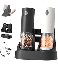 CIRCLE JOY Gravity Electric Salt and Pepper Grinder Set Automatic Salt and Pepper Grinder Set with LED Light, Battery Operated, Adjustable Coarseness, Large Capacity, for Home Kitchen BBQ, Black B0DFY5TNFX