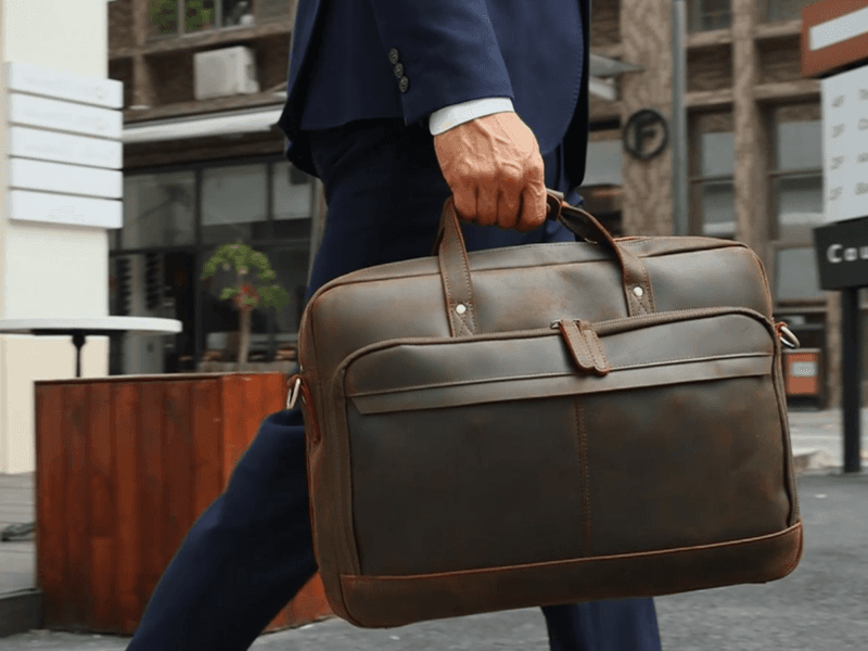 Masa Kawa Leather Briefcase for Men 17/15.6" Laptop Crossbody Shoulder Messenger Bag Business Travel Work Attache Case