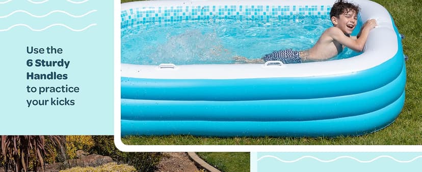 Premium Large Inflatable Pool with Soft Floor, Handles and Drain for Adults and Kids, 90"x60"19" Durable Blow Up Outdoor Swimming Pool for Backyard, Summer Gift, Family Size Kids Pool