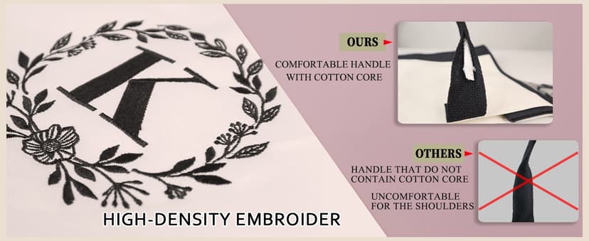 BeeGreen Embroidery Monogram Initial Tote Bag for Women Teacher Mom Friend Personalized Gift for Birthday Beach Wedding Work