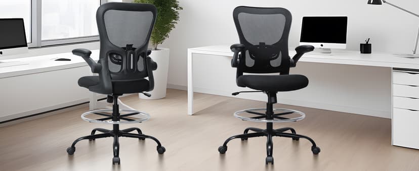 Drafting Chair, Ergonomic Tall Office Chair for Standing Desk, Counter Height Desk Chair with Adjustable Padded Armrests and Footrest Ring Standing Desk Chair Adjustable Height with Lumbar Support
