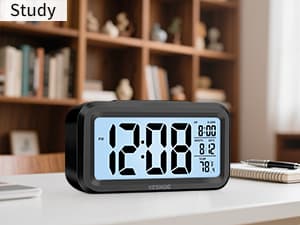 KESHIDE Digital Alarm Clock Battery Operated with Indoor Temperature, Desk Small Clock,Snooze Model,12/24H Display for Bedrooms Heavy Sleepers Kids Travel Bathroom (Black)