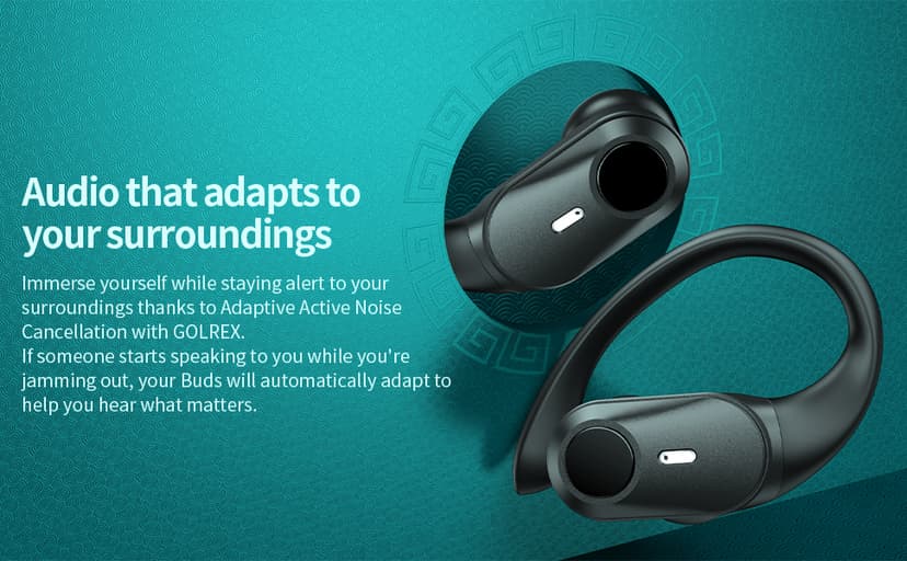 Hybrid Active Noise Cancelling Ear Buds Wireless Earbuds Bluetooth Headphones with 80H Playback Wireless Charging Case & Dual LED Display Over Ear Hooks Earphones for Sports Running Gym Workout Black