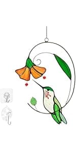 Handmade Copper Foil Art,Birthday Anniversary Gift For Mom Grandma Wife Mother In Law,Bird Lovers Sun Catcher Decor,6 Inch 2 Pcs Hummingbird Stained Glass Window Hanging Suncatchers,Gifts for Women B0FBM1D77B