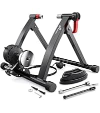 Sportneer Bike Trainer - Magnetic Stationary Bike Stand for 26-28" & 700C Wheels - Adjustable 6 Level Resistance Bike Trainer Stand for Indoor Riding with Quick Release Lever & Front Wheel Riser Block