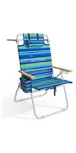 Yestomo Beach Chairs for Adults Heavy Duty, Compact Portable Lay Flat Folding Chair with Backpack Straps and Large Cooler Pouch, Support to 350LBS (Stripes_Blue&Cyan)