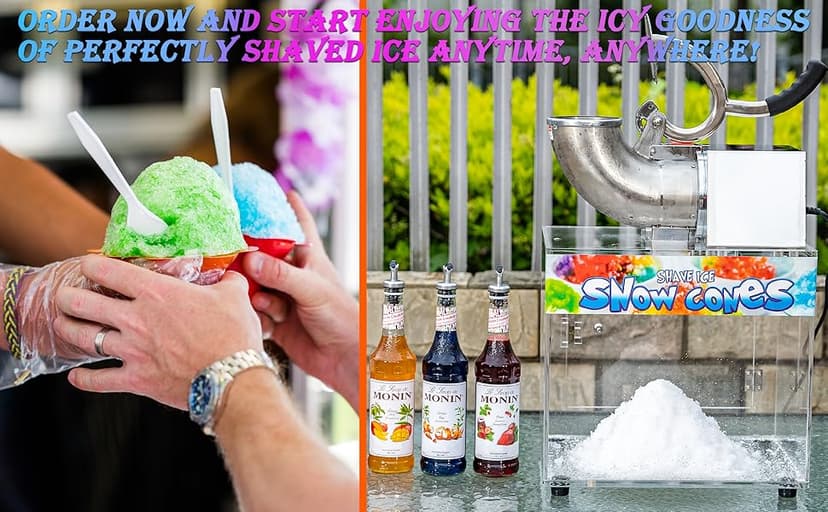 VNN 48L Snow Cone Machine, 500LB/H Commercial Shaved Ice Machine, 300W Electric Ice Shaver Machine, Suitable for Party Activities, Family Gatherings, Events