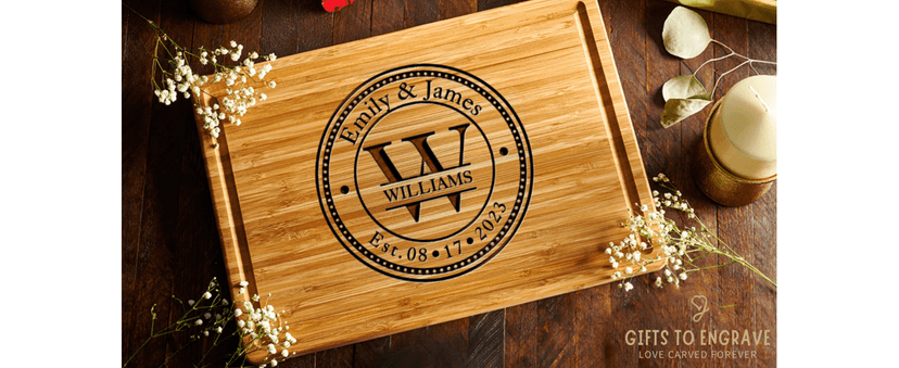 Personalized Cutting Board Wedding Gift - Custom Wood Wedding Registry Gift, Personalized Bridal Shower Gifts for the Couple, Engraved Charcuterie Board, 50th Anniversary Monogram Cutting Board