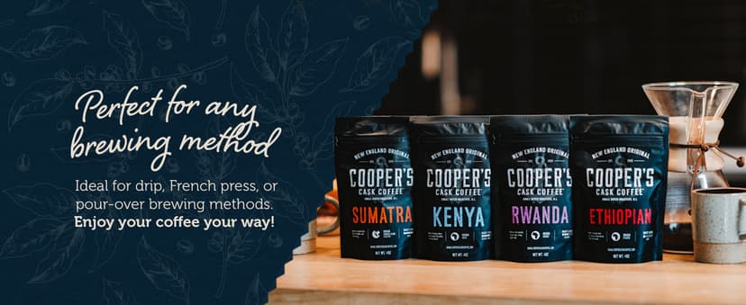 Gourmet Coffee Sampler Gift Box Set, Roasted Coffee Ground, Sumatra Dark, Kenya AA Medium-Dark, Rwanda Medium, Natural Ethiopian Light, Ground, 4 Bags, 16 oz Total