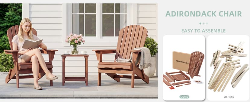 Wooden Folding Adirondack Chair Set of 4, Half Pre-Assembled Wood Lounge Chair for Outdoor Patio Garden Lawn Backyard Deck Pool Beach Firepit