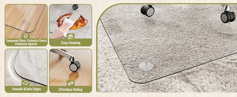 Office Chair Mat for Carpet & Hardwood, Upgraded 36" x 48" Dual Use Tempered Glass Chair Mat for Chair and Footrest Under Desk