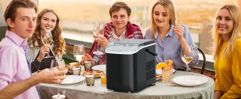 NEWBULIG Ice Makers Countertop with Handle, Portable Ice Machine, 9 Bullet Cubes in 6 Mins, 26lbs in 24Hrs, Auto-Cleaning, with Basket and Scoop, for Home, Kitchen, RV, Camping, Black