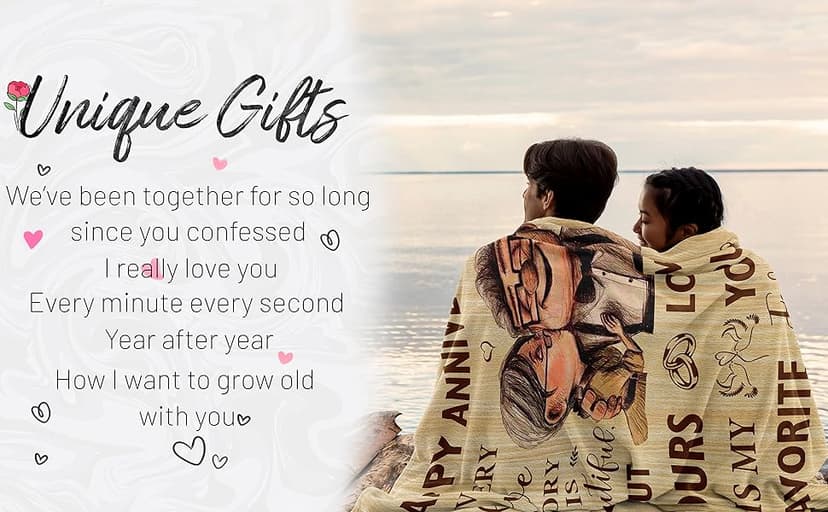 Wedding Anniversary Blanket Gifts for Men Women Him Her Wife Husband, Romantic Anniversary Marriage Gift for Couple Parents Girlfriend Boyfriend, Happy Anniversary Decorations Blanket 60"X50"