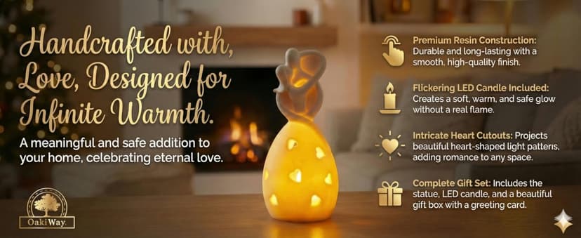 Infinity Love Candle Holder Statue with Flickering LED Candle for Couples, Wife, Husband, Him or Her, Bridal Shower, Engagement, Parents, Registry