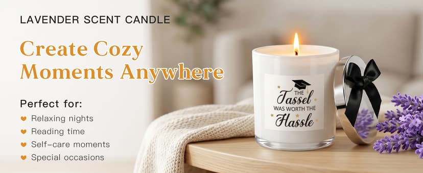 Graduation Gifts for Graduates Daughter Son Friends, College/High School/Masters Degree Graduation Gift, Up to 60Hr Burn Time Graduation Gift for Her Him, Grad Candle, 10oz Lavender Scented Candle B0H7JRB68V