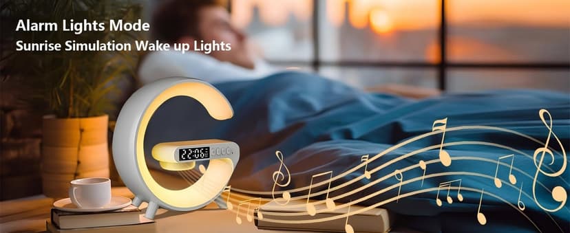Kangtaixin Wake Up Light Alarm Clock for Kids, LED Table Bedsides Lamp with Sunrise Simulation, Sleep Aid, Snooze, Bluetooth Speaker, Night Light for Bedroom Decor, Birthday, Christmas Gift
