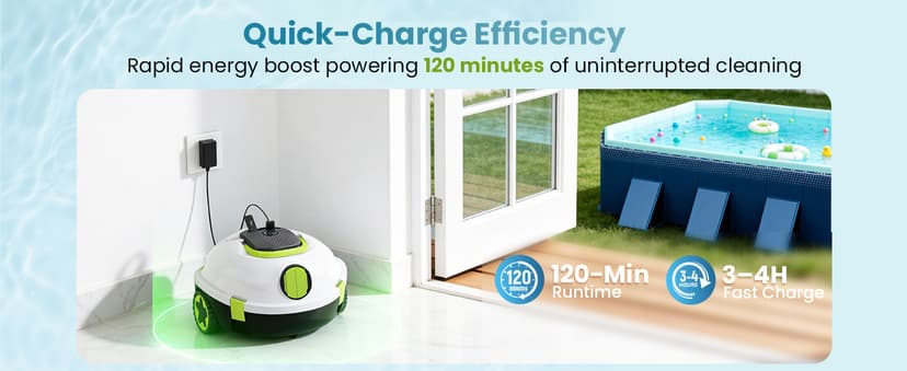 Y20 Robotic Pool Cleaner, Cordless Pool Vacuum for Above Ground & Inground Flat Pools with Dual Motors, 120 Min Runtime, Auto-Parking, Powerful Pool Vacuum Robot for Up to 1100 Sq.Ft