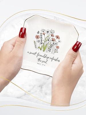 Soul Sister Gift for Women Christian - Sweet Friendship 4.5"X4.5" Floral Ceramic Jewelry Dish Tray - Tricket Dish HEXMOZ Friendship Gifts for Women Friends - Best Friend Birthday Gift Ideas B0FHHBVHR6