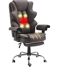 HOMREST 6-Point Massage Office Chair with Heat, Ergonomic Reclining Desk Chair with Footrest, PU Leather Executive Chairs for Home Office, Massaging Computer Chair Gift for Men, Brown