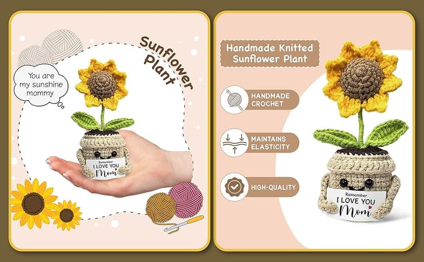 Mini Birthday Gifts for Mom, Mom Gifts from Daughters Remember I Love You MOM, Handmade Crochet Cute Small Sunflower Gifts, Gift for Mom from Daughter, Son, Mothers Day for Mom