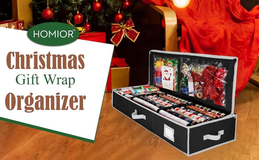 Wrapping Paper Organizer Storage for Christmas Gifts Wrapping Paper (6 Colors) Underbed Storage Container with Interior Pockets, Fits 24 Rolls