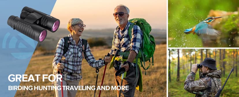 12x42 HD Binoculars for Adults High Powered with Phone Adapter and Tripod, Super Bright BAK4 Prism Waterproof Binoculars for Bird Watching Hunting Hiking Safari Travel Sports