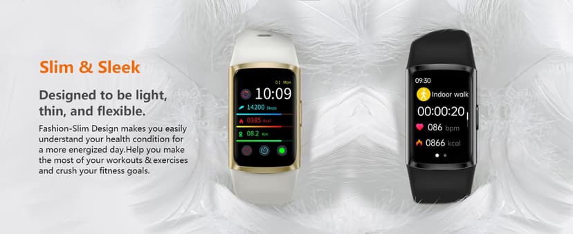 FITVII FINO 2 Slim Fitness Tracker, Smart Watch with Blood Oxygen, Sleep Monitor, 24/7 Heart Rate & Blood Pressure, IP68 Waterproof Health Activity Trackers with Calories Step Counter for Women Men