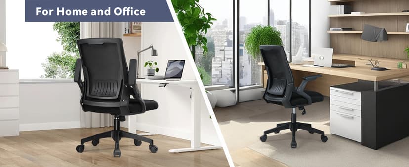 COMHOMA Office Chair with Flip-up Armrests Ergonomic Computer Desk Chair with Adaptive Lumbar Support & Breathable Mesh, Black