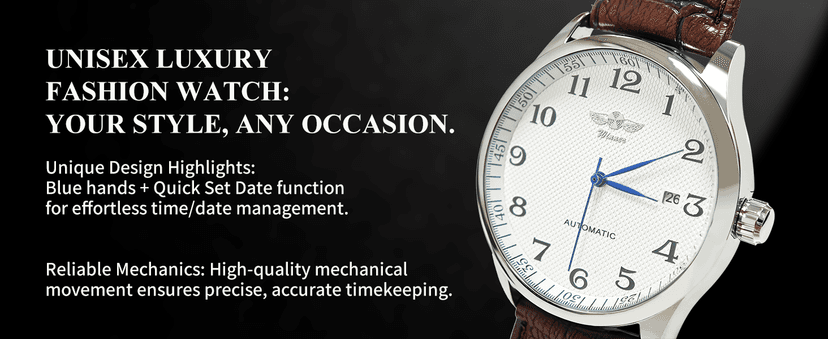 Gute Men's Watch, Mechanical Skeleton Steampunk Automatic Self-Winding Arabic Numeral Blue Hands Brown PU Leather Wrist Watch