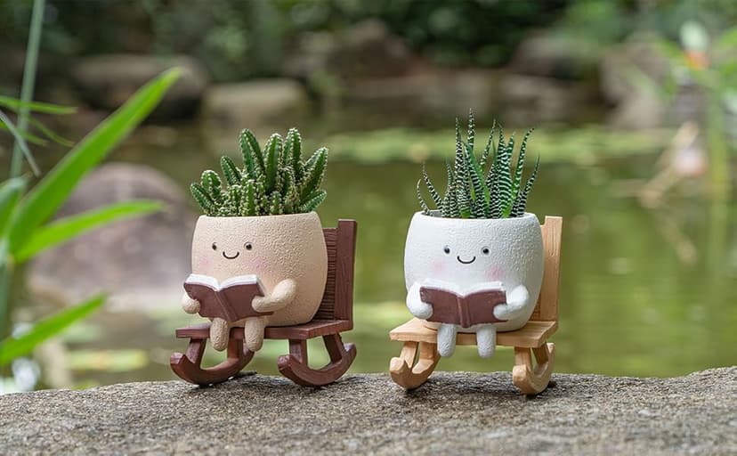 Rocking Chair Smiley Face Planter,Cute Plant Pots for Indoor Outdoor Plants,Succulent Pots with Drainage Hole,Unique Funny Flower Pot for Succulents,Plant Gifts for Mother's Day, Birthday, Christmas B0F59W5CR2