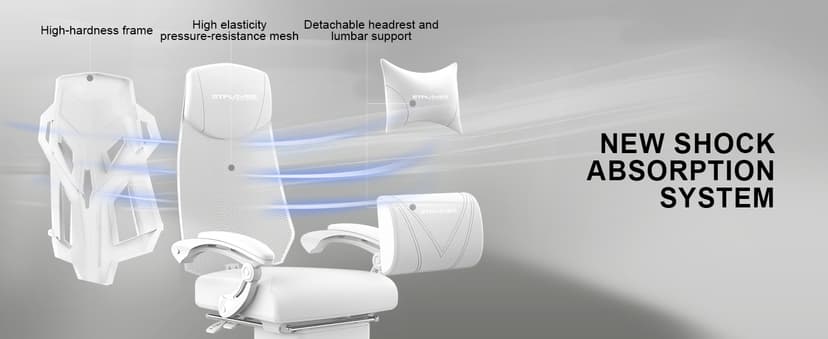 GTPLAYER Gaming Chair, Computer Chair with Mesh Back, Ergonomic Game Chair with Footrest, Reclining Game Chair with Adjustable Headrest and Lumbar Support for Gaming and Office (White)