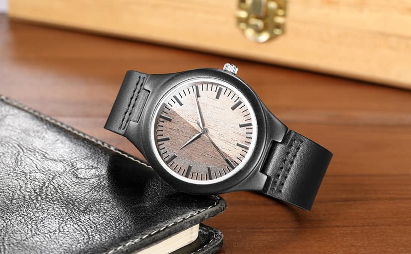 UMIPHIMAT Engraved Wooden Watches for Men - Customized Wood Wrist Watches for Husband Boyfriend Dad Son