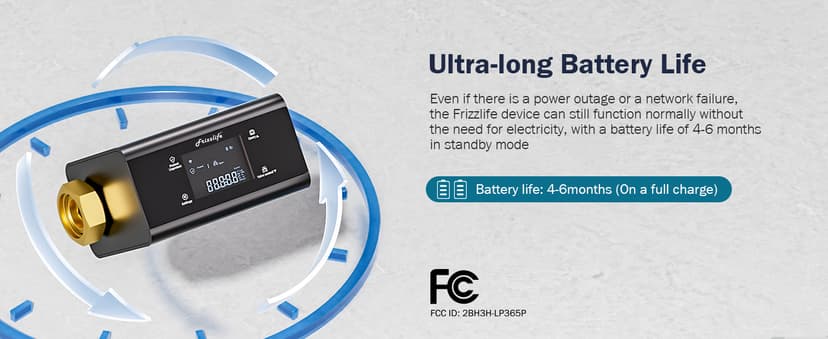 Frizzlife LP365 Smart Water Monitor and Automatic Shutoff - 0.01GPM Ultrasonic Micro Leak Detection, APP Wi-Fi Remote Control, Real-Time Flow/Temp Monitoring, 24/7 Water Usage Reports, 3/4" and 1"