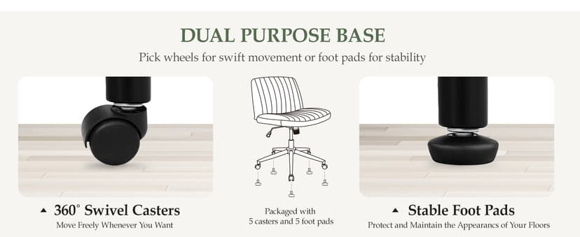 Orange Factory Criss Cross Chair Wheels Wide Cross Legged Office Desk Vanity Dual Base Comfy Fabric Armless Adjustable Swivel for Home Computer Task (Beige Dual Base, Fabric)