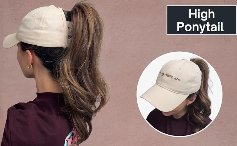 in My Mom Era Hat - Beige Baseball Cap for Moms, High Ponytail Hole, Minimalist Design, Mothers & New Mom Gifts