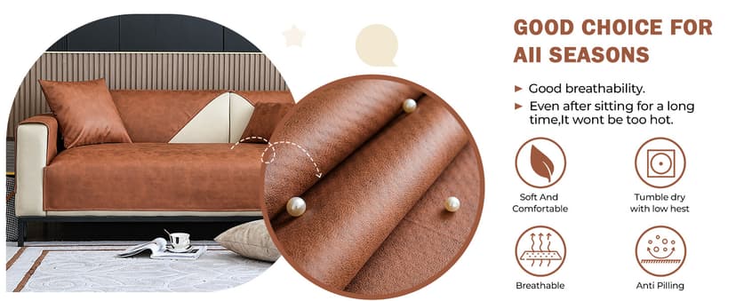 vctops Vintage Leather Look Sofa Cover Water Resistant Non-Slip Sectional Couch Cover Sofa Slipcover for Dogs, Children, Pets Furniture Protector (Coffee,43"x63")