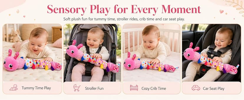KMUYSL Baby Toys 0-6 6-12 Months, Sensory Music Animal Stuffed Toy for 0 1 2 3 4 5 6+ Months, Plush Toy with Crinkle and Rattles for Infant Newborn, Tummy Time Toys Gifts for 0-3-6-12 Month