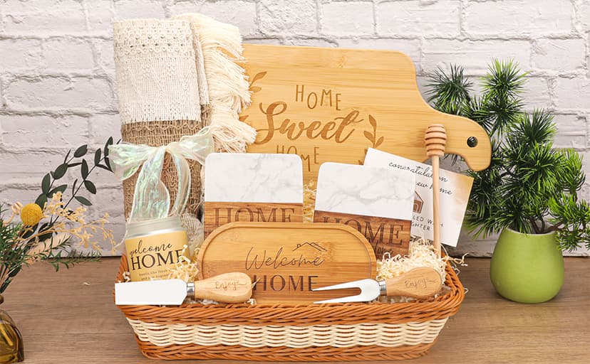 House Warming Gifts New Home,New Home Gift Ideas,Realtors Closing Gifts for Home Buyers,Woven Basket Serving Board Table Runner Gifts for Couples Women Men B0DG54VV5R