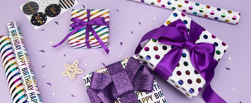 Ribbli Birthday Wrapping Paper Iridescent Gift Wrapping Paper Mini Roll, 3 Rolls Happy Birthday Polka Dots Stripes Printed Assortment - 17 inch x 120 inch(10feet) Per Roll B0CBRVLFSY