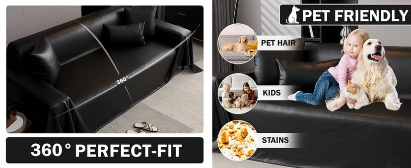 vctops Waterproof Faux PU Leather Sofa Covers for Sectional Sofa Vintage Couch Cover for Dogs Loveseat Covers Futon Cover L Shaped Cover Wipeable Couch Protector (Black,71"x51")