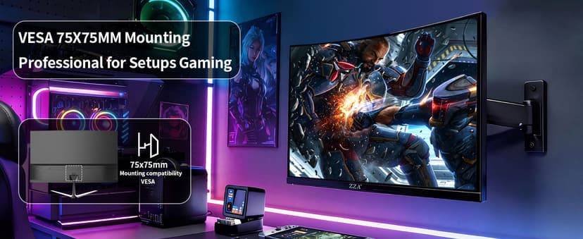 ZZA 25" Curved Gaming Monitor, 240Hz|144Hz FHD(1920 * 1080P) VA Screen Computer Monitor, Supports Freesync, 120% sRGB, Blue Light Filter,AMD Freesync, Wall Mountable Installs(HDMI 1.4/DP 1.2)