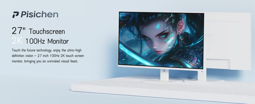 Touchscreen Monitor 2K 27 Inch IPS Gaming 100Hz, 10-Point Touch QHD 2560x1440 PC Display, HDMI VGA USBC Computer Monitor, Built-in Speakers, White