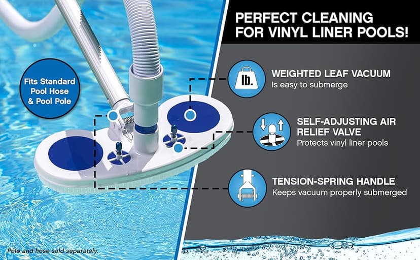 Poolmaster Deluxe Weighted Vinyl Liner Pool Vacuum Head With Air-Relief Valves, Safe Cleaning for Inground & Above-Ground Pools – Fits 1-1/4" & 1-1/2" Hoses