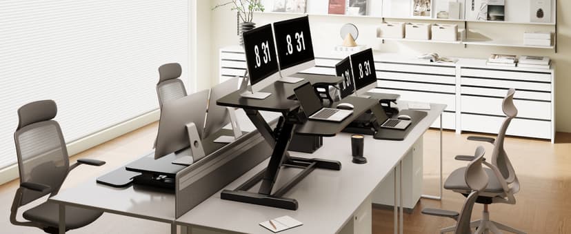 FLEXISPOT 32" Standing Desk Converter, Space-Saving Desktop Riser for Home Office, Sit Stand Computer Workstation for Laptop & Dual Monitor Setup, Black
