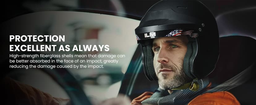 ILM Snell SA2025 Open Face Auto Racing Helmets for Men and Women Model R85(L, MatteBlack)